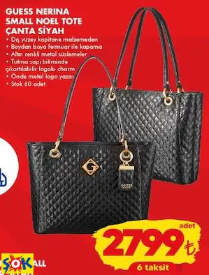 GUESS NERINA SMALL NOEL TOTE ÇANTA SİYAH